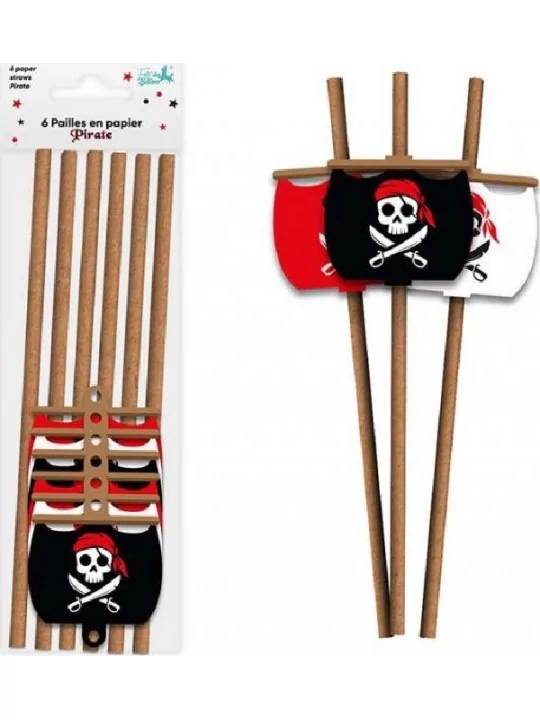 6 Pailles Papier Pirate Vaisselles & Serviettes