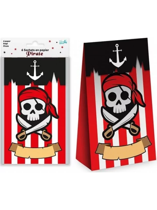 6 Sachets En Papier Pirate Accessoires de table