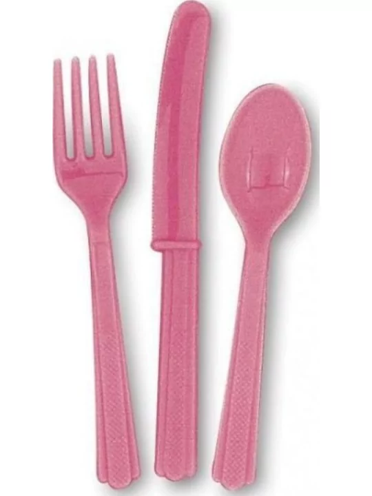 Couverts plastique pour 6 personnes fuchsia Art de la table