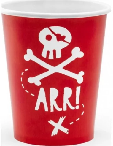 6 Becher Pirate rot 220ml Geschirr und Servietten