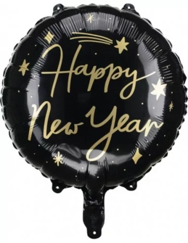 Folienballon rund schwarz -Happy New Year-40cm Folienballons