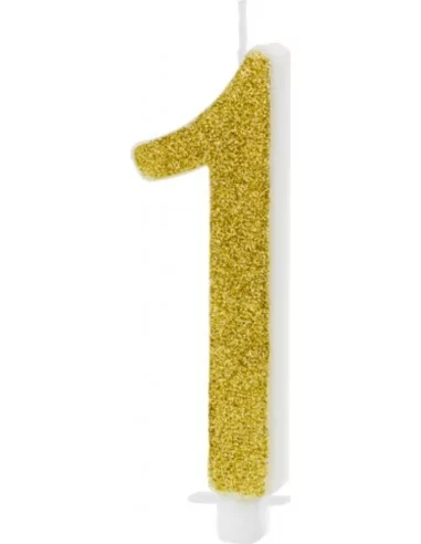 Geburtstagskerze Glitter gold 10cm -1- Kuchenkunst & Kerzen