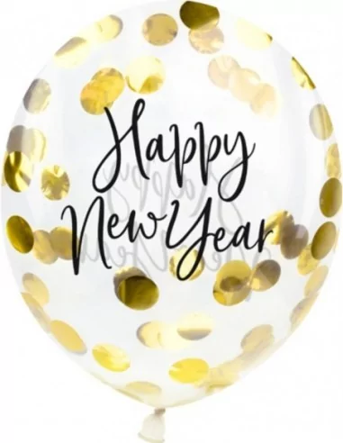 3 Ballons Confetti Happy New Year 27cm or Ballons Nouvel An