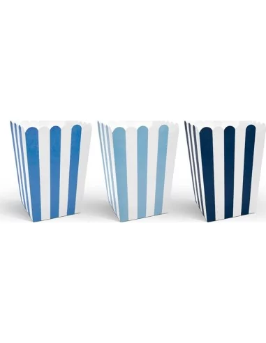 6 Boîtes Pop-corn Striés bleu assortis 12cm Art de la table