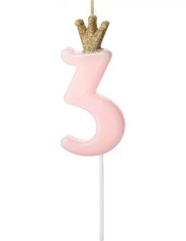 Bougie anniversaire chiffre 3 rose clair Cake-Art & Bougies