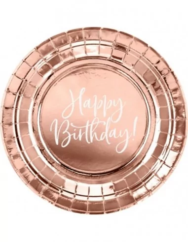 6 Assiettes -Happy Birthday- rose gold 18cm Art de la table