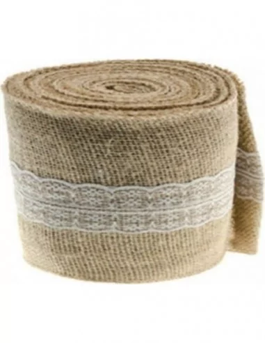 5m Ruban Jute 8cm avec Dentelle blanche Déco Salle