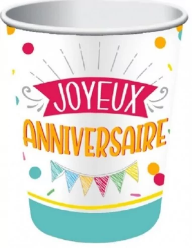 6 Gobelets 25cl -Joyeux Anniversaire- Vaisselles & Serviettes