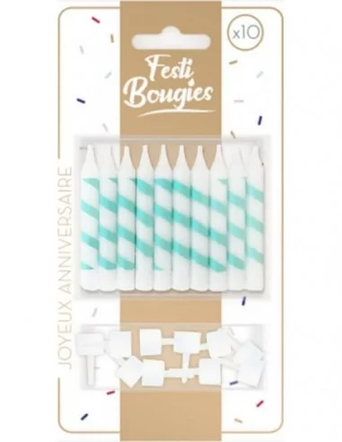 10 Bougies Anniversaire 6cm bleu rayé Cake-Art & Bougies