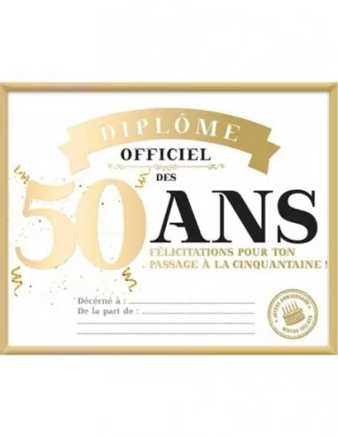 Cadre Diplôme 20x25cm 50 Ans Articles de fêtes