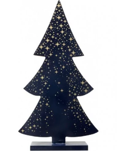 Tischdeko Tannenbaum aus Holz Sterne blau/gold 27cm Gedeckter Tisch