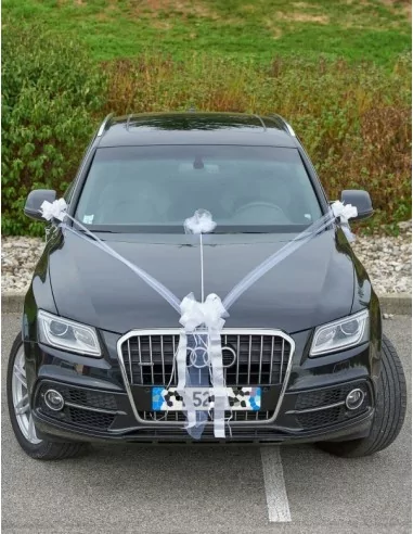 Kit Voiture Mariage Tulle, Gros Noeud, 2 Noeuds et Ruban