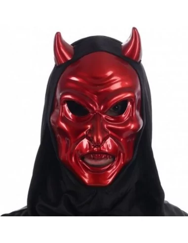 Masque Diable rouge métallique avec Capuche