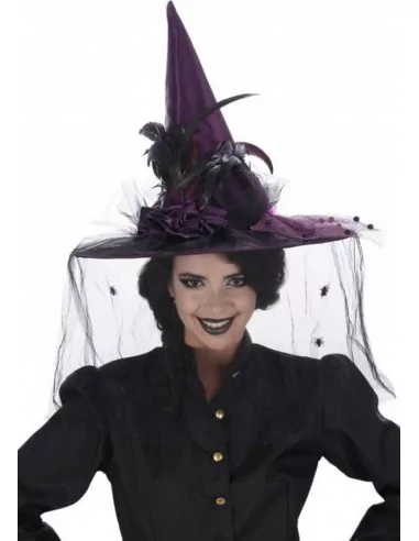 Chapeau Sorcière Plumes Noir/Violet