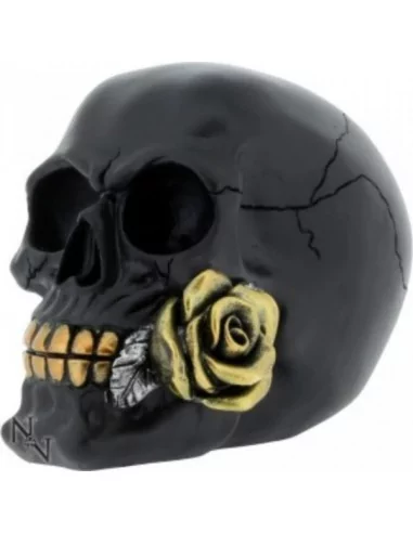 Totenkopf Harz schwarz mit goldener Rose 15cm