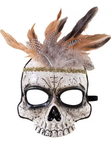 Masque Tête de Mort Voodoo avec plumes