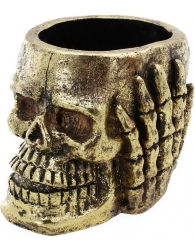 Pot Tête de Mort résine doré 18cm