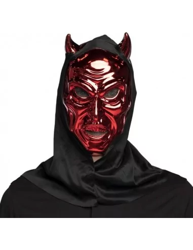 Masque visage Diable aveuglant avec capuche rouge