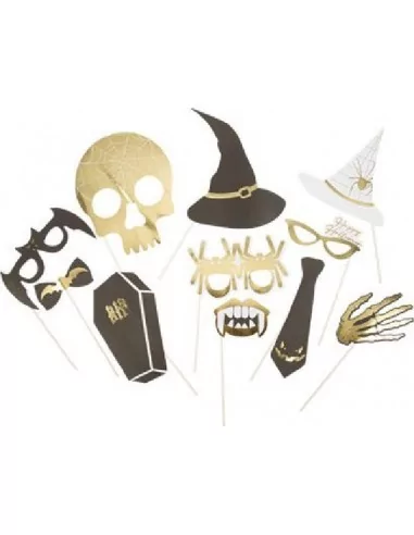 Kit Photobooth Pure Halloween Blanc, Noir Et or 11pcs