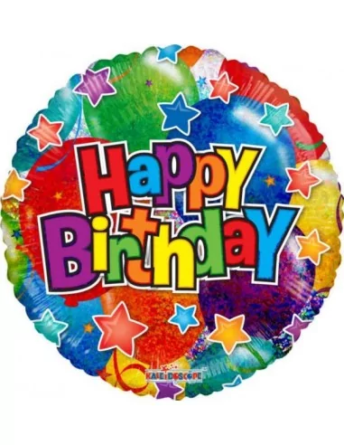 Ballon alu -Happy Birthday- rond Holographique 38cm