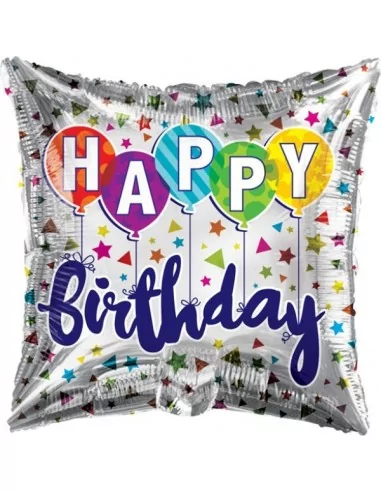 Folienballon -Happy Birthday- silber+Konfetti 38cm