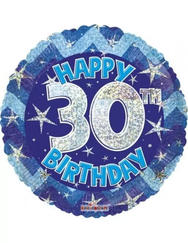 Ballon alu -30 ans- -Happy Birthday- bleu 38cm