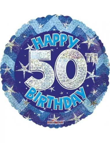 Ballon alu -50 ans- -Happy Birthday- bleu 38cm