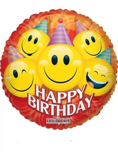 Folienballon -Happy Birthday- Smileys 38cm