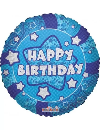 Ballon alu -Happy Birthday- Holographique bleu 38cm