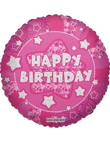 Ballon alu -Happy Birthday- Holographique Rose 38cm