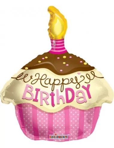 Ballon alu -Happy Birthday- Cupcake Rose 38cm