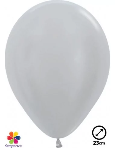 100 Ballons Sempertex Ø 23cm Metallic Argent