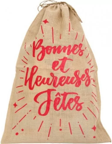 Sac de Jute Bonnes Fêtes rouge 60x80cm