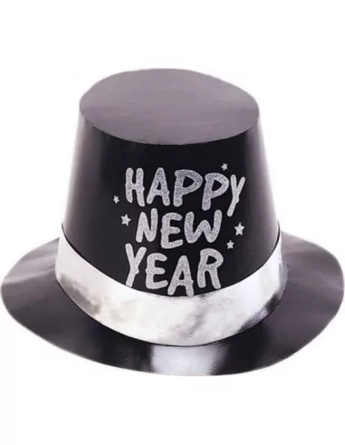 Chapeau carton noir "Happy New Year"