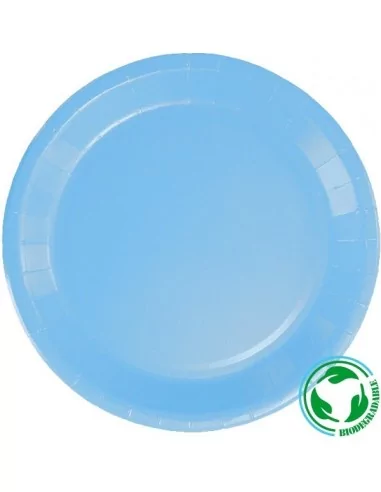 10 Assiettes carton biodégradable bleu ciel 20cm