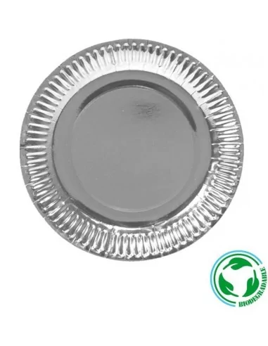 12 Assiettes carton biodégradable argent 18cm