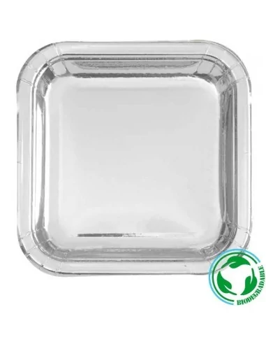 10 Assiettes carrées biodégradable argent 23cm