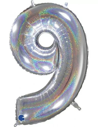 Ballon alu Chiffre argent holographique -9- 49x72cm