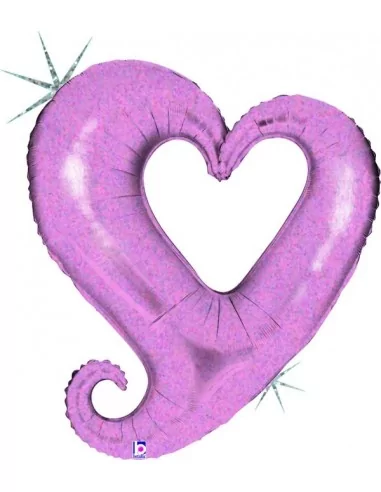 Ballon alu Linky holo Coeur rose 73x79cm