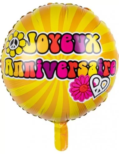 Ballon alu Hippie -Joyeux Anniversaire- 38cm