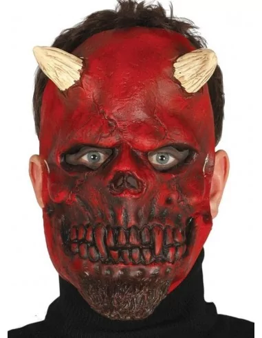 Maske Totenkopf Teufel mit Hörnern Latex