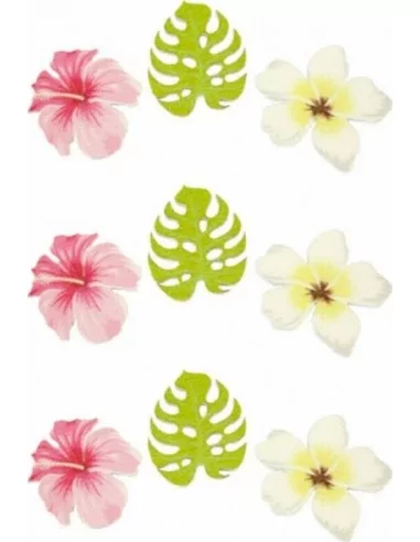 9 Feuilles et Fleurs tropicales en Bois 3-4cm