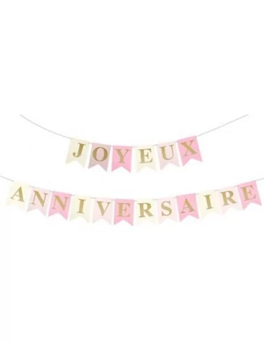 Guirlande de Fanions -Joyeux Anniversaire- 450cm Rose Fille