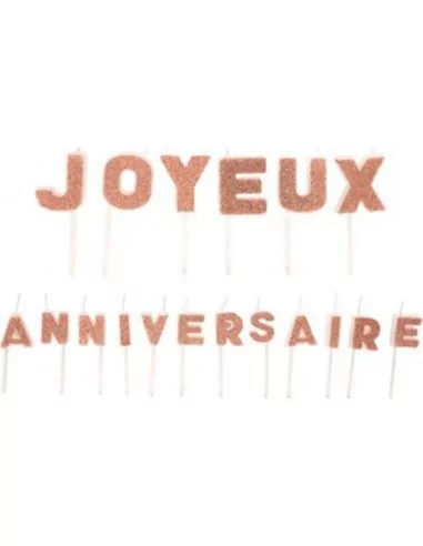 Bougies -Joyeux Anniversaire- sur pique Rose Gold