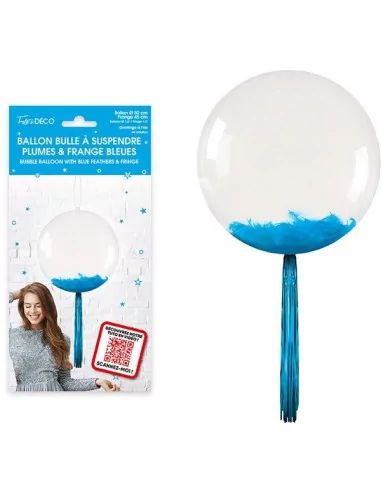 Ballon Bubble 50cm avec Plumes et Franges bleu