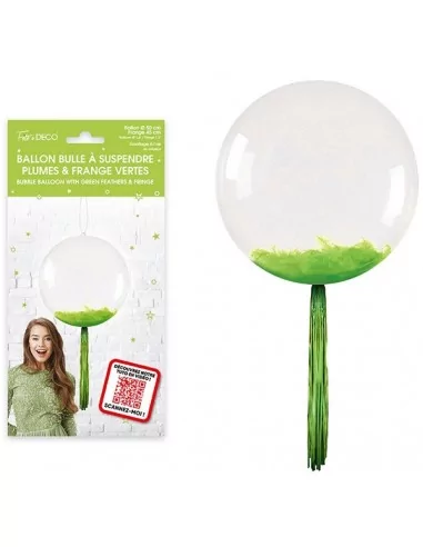 Ballon Bubble 50cm avec Plumes et Franges vert