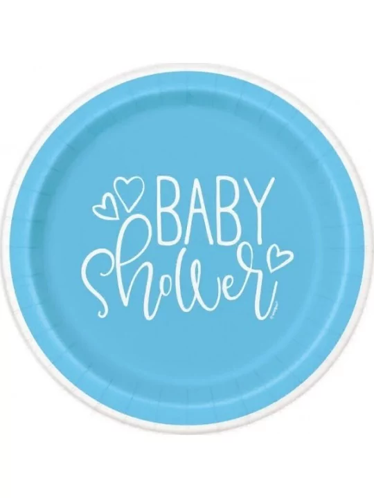 8 Pappteller 27cm Baby Shower blau Gedeckter Tisch