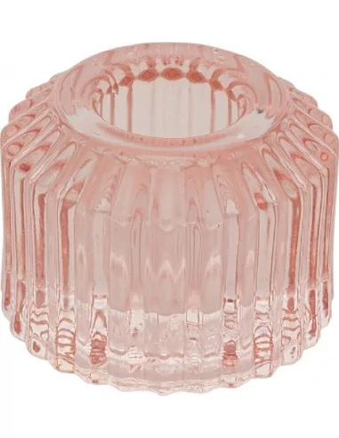 Bougeoir Chandelier Strié Verre Rose Pastel Ø5cmx4cm