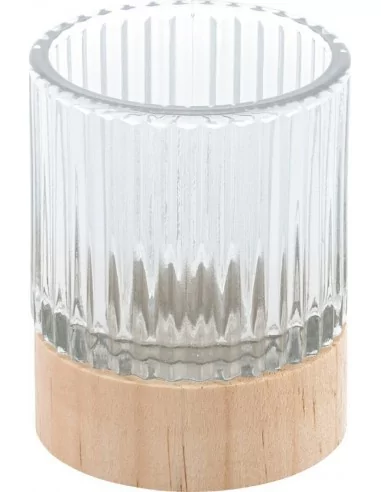 Windlicht Glas Und Holz Strie Ø7cmx8.6cm