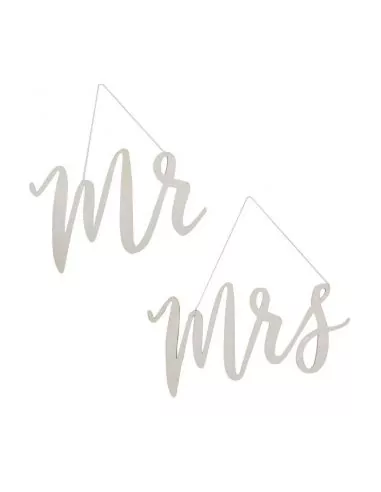 2 Script en Bois blanc -Mrs- & -Mr- 30cm